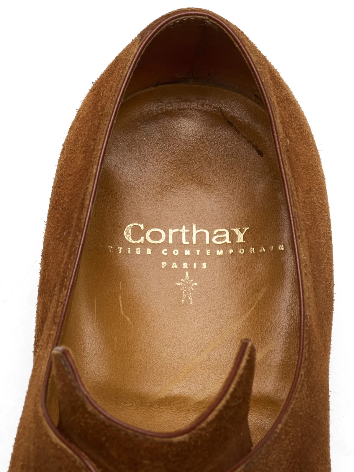 CORTHAY Paris Arca Light Brown Suede Leather 2 Eyelet Derby Shoes Size 7.5