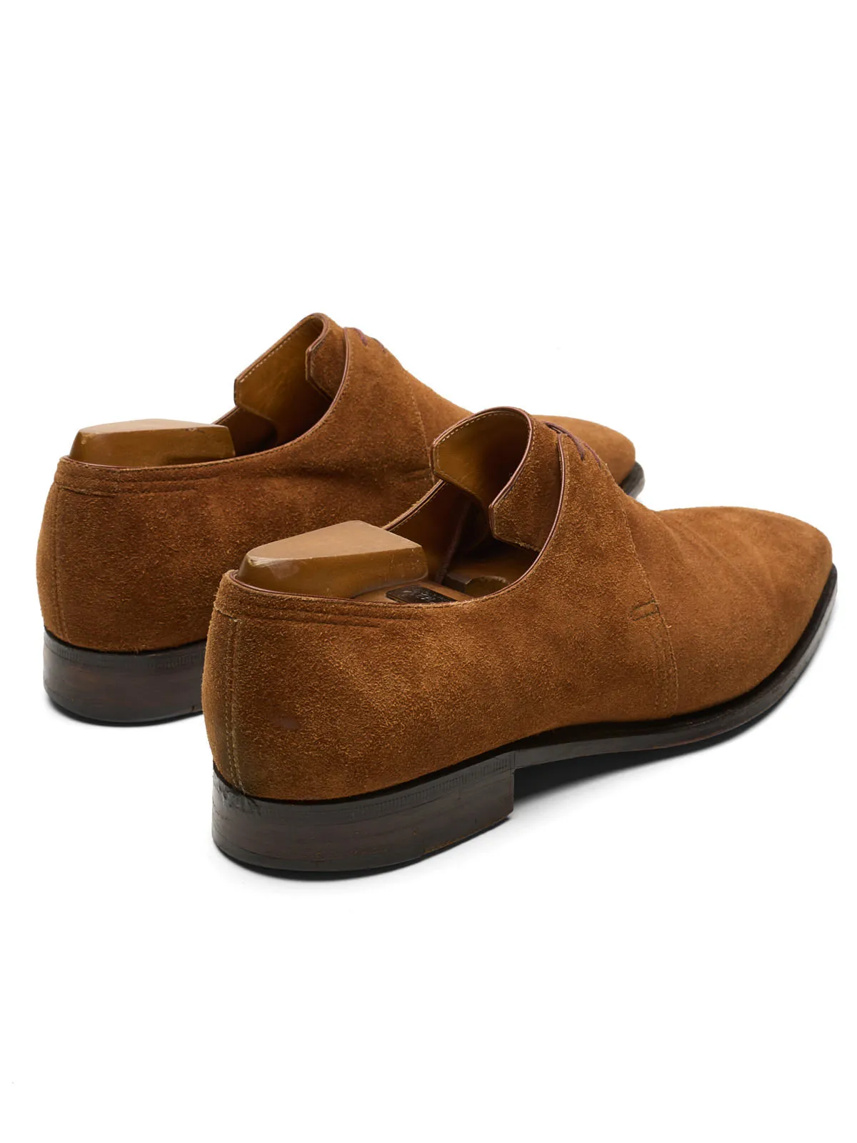 CORTHAY Paris Arca Light Brown Suede Leather 2 Eyelet Derby Shoes Size 7.5