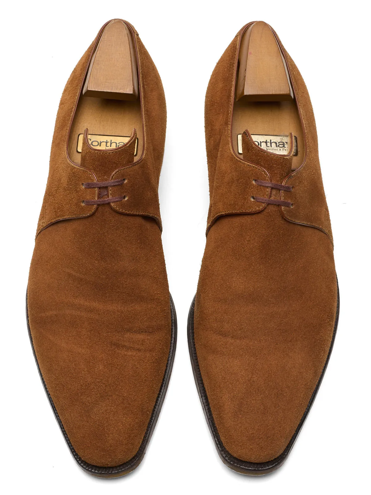 CORTHAY Paris Arca Light Brown Suede Leather 2 Eyelet Derby Shoes Size 7.5