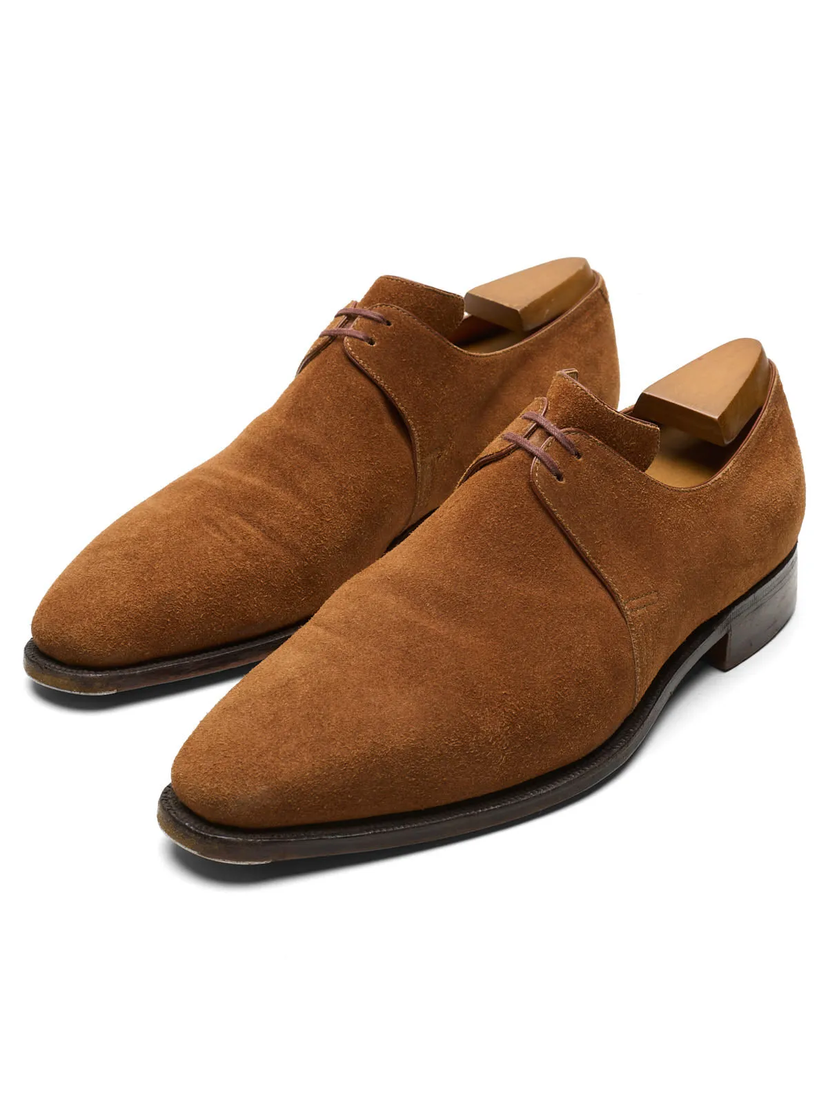 CORTHAY Paris Arca Light Brown Suede Leather 2 Eyelet Derby Shoes Size 7.5