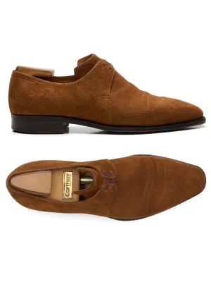 CORTHAY Paris Arca Light Brown Suede Leather 2 Eyelet Derby Shoes Size 7.5