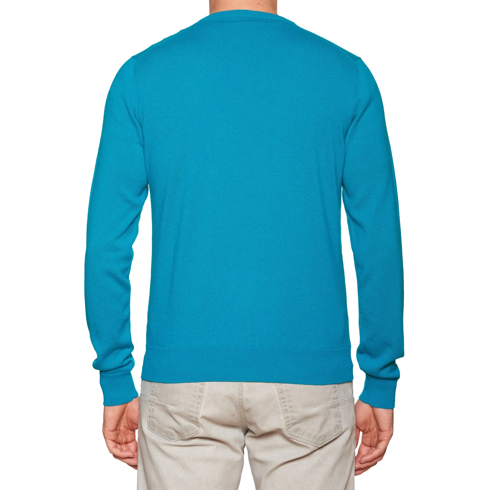 FEDELI Aqua Blue Cashmere V-Neck Sweater 60 NEW 4XL