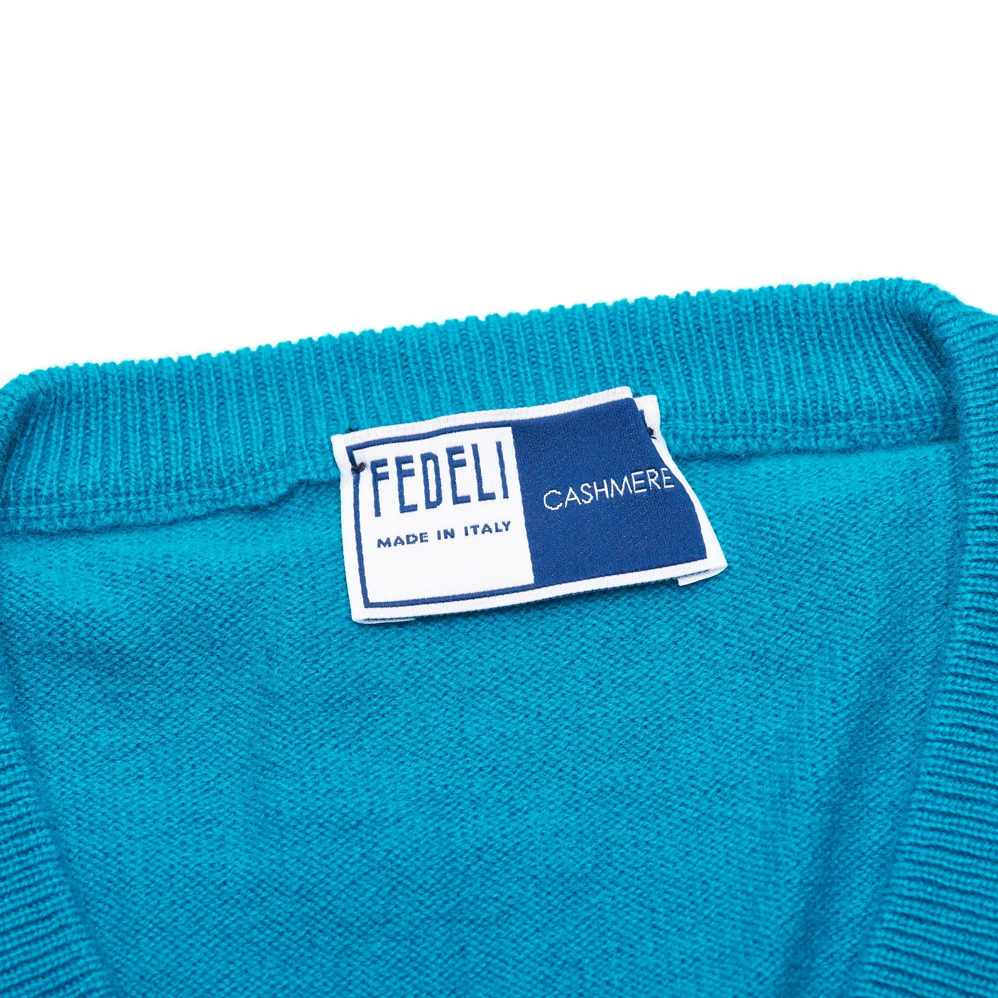 FEDELI Aqua Blue Cashmere V-Neck Sweater 60 NEW 4XL
