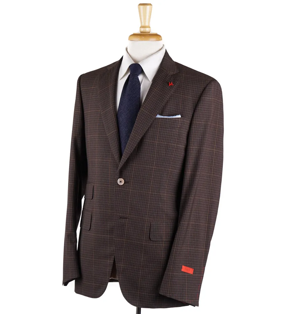 Isaia Brown Check 'Super 130s Travel' Wool Suit