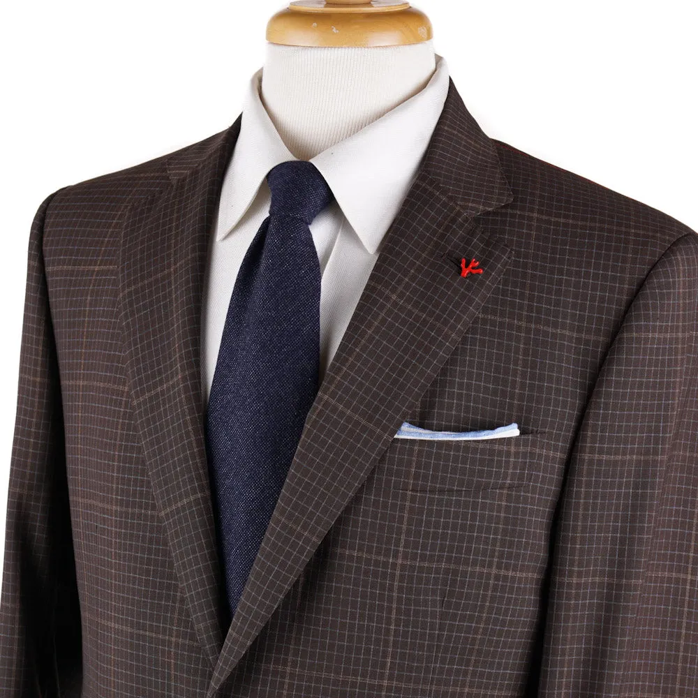 Isaia Brown Check 'Super 130s Travel' Wool Suit